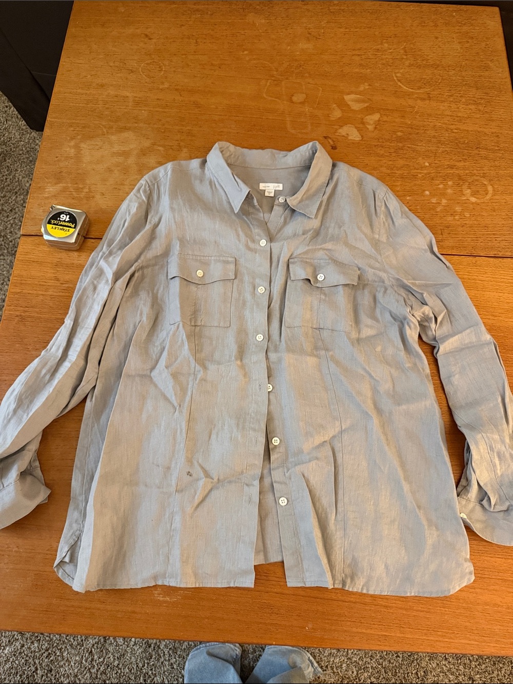 J. Jill Light Gray Casual Button-Down Shirt with Chest Pockets